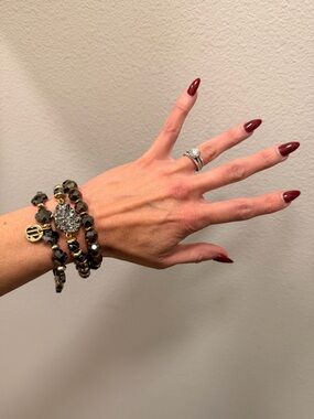 Bomb Party! Druzy Hematite Bead Stackable Bracelet Set.HIGHLY SOUGHT AFTER STACK